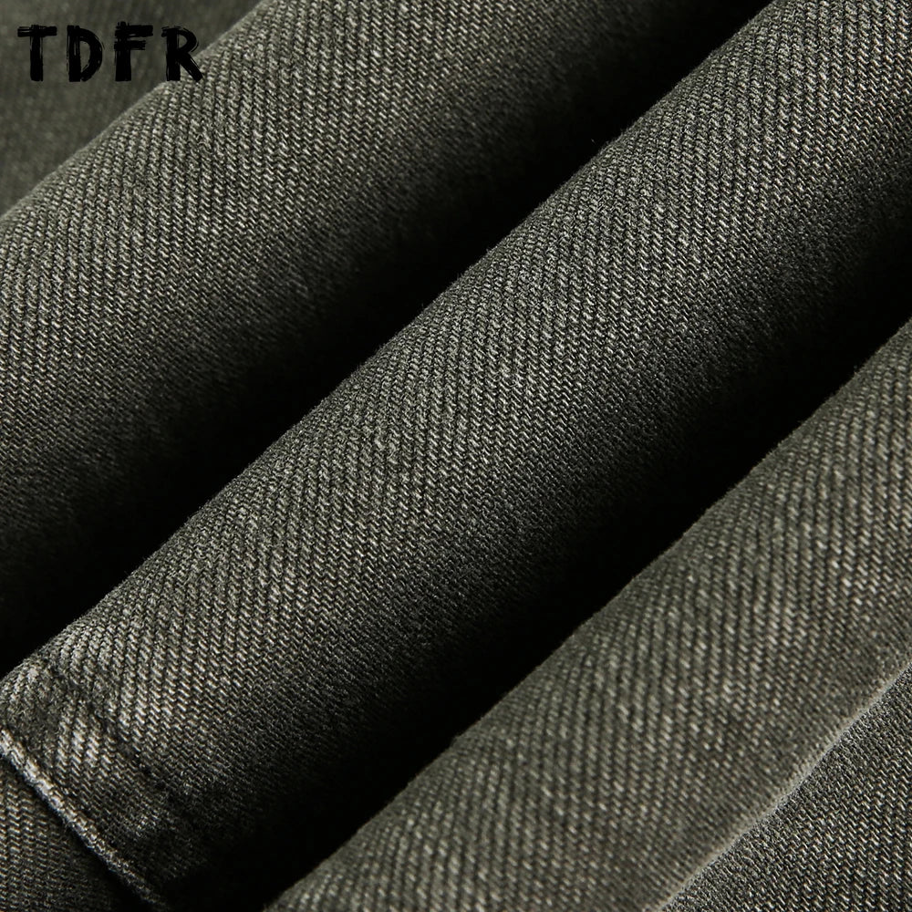 Spliced Faded Jeans Mens Retro Casual Washed Distressed Baggy Wide Leg Banana Denim Pants Man