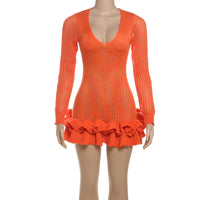 Ruffles Knitted Strapless Mini Dress Women Sexy Lace Up Bandage Backless Stretch Crochet Bodycon Club Party Dresses Vesitdos