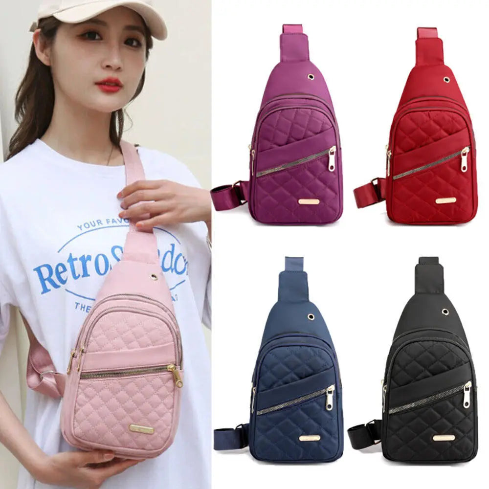 Women'S Embroidery Rhombus Chest Bag Multi-Layer Large-Capacity Single-Shoulder Diagonal Bag Casual Rhombus Chest Handbag