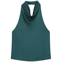 HXAO Top Women Halter Satin Women Tops Backless Corset Top Vest Yellow Pink Black Summer Elegant Sexy Tops Tank Vestidos