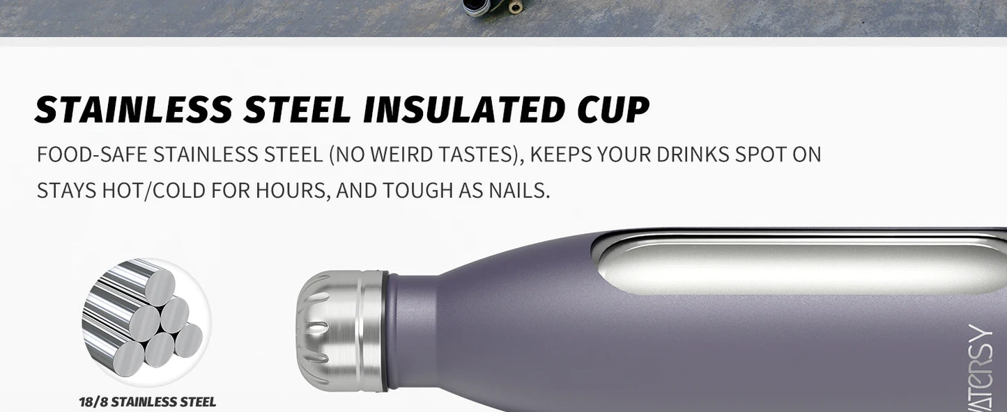 WATERSY 500ml Insulated Water Bottle, Stainless Steel Thermal Leakproof Flask, BPA-Free Double Walled Vacuum Bottle for Sports