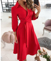 Spring/Summer Fashion Long sleeved V-neck Printed Hip Wrap Dress for Women