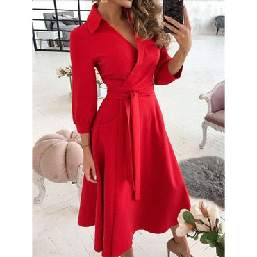 WAYFOLOVE Ladies Spring Summer Long Dress Women Long Sleeve Pocket Casual Dresses Elegant V Neck Butterfly Print Vintage Dresses