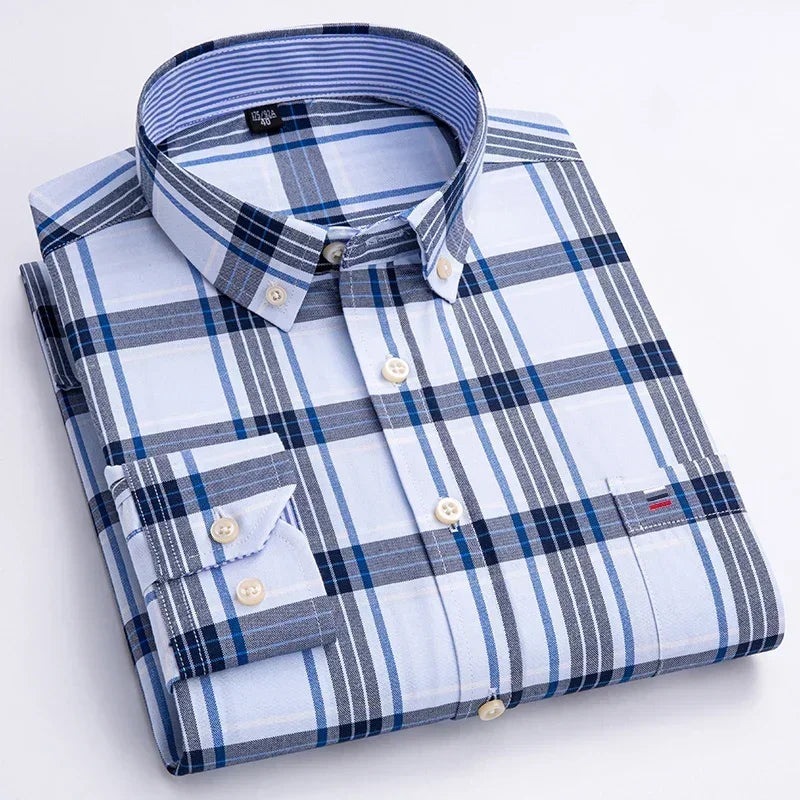 New in shirt Plus size 7xl 100%cotton Oxford long-sleeve shirts for man slim fit formal plain shirt plaid office elegant clothes