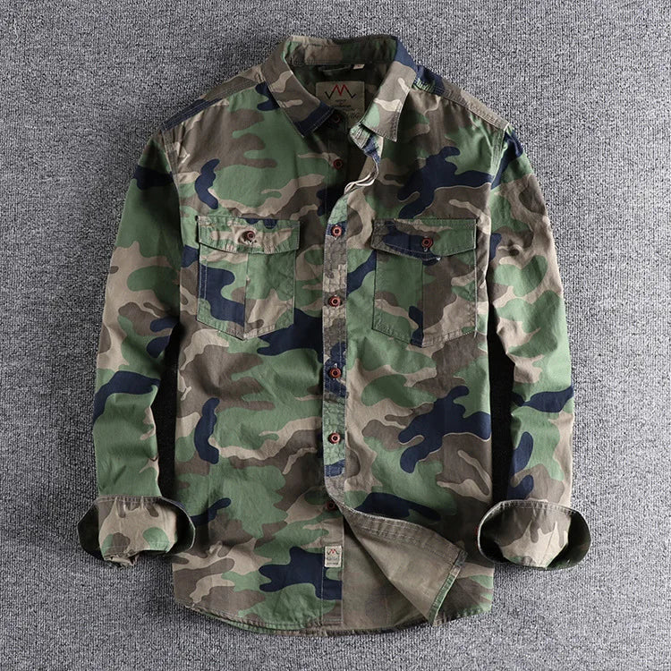 Male Single Breasted Shirts Turn Down Collar Long Sleeve Cardigan Men Shirt Loose Button Safari Style Slight Strech Print