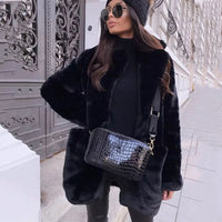 2023 New Solid Plush Faux Rabbit Fur Jacket Coat Women Winter Thicken Warm Overcoats Chic Girls Long Lapel Collar Fake Fur Coats