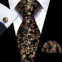 Retro Orange Floral Men Tie Set Silk Jacquard Necktie Wedding Business Handkerchief Cufflinks Tie Barry.Wang Designer FA-5346