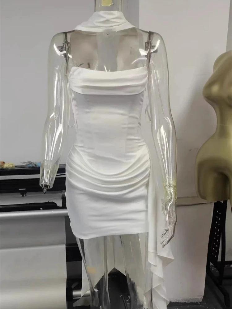 XIAOTANG Off-shoulder Strapless Sexy Mini Dress Women Elegant Sleeveless Backless High Waist Draped Ruched Club Party Dresses