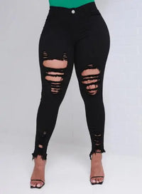 Women's Ripped Pencil Pants 2023 Fashion Street Hipster Personality Ripped Elastic Skinny Denim Trousers Sexy Black Pencil Pants