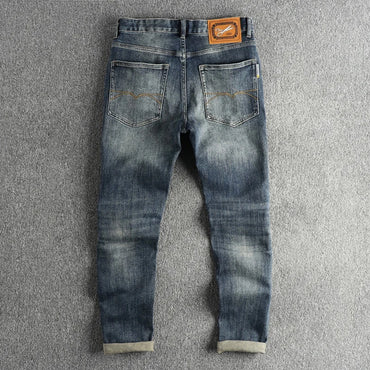 Embroidered Retro Jeans Men's High-End Quality Men's Clothing Slim-Fitting Small Straight Fashionable All-Match Youth Trousers