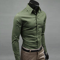 Men\'s Long Sleeve Button Up Shirts Solid Slim Fit Casual Business Formal Dress Shirt Suit for Wedding