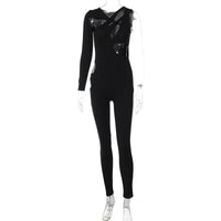 Women's 2023 Autumn New Fashion Sexy Hollow Slim One Shoulder Long Sleeve Jumpsuit Elegant Sexy Party Club Outfit