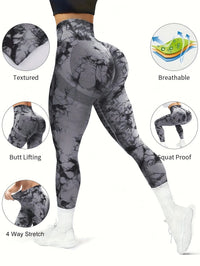 Designer yoga trousers tie-dyeing craftsmanship wide waist slim fit seamless peach hip sports trousers