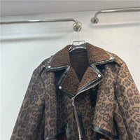 Winter Women Leopard Printed Lamb Wool Velvet Bomber Jacket Turn Down Collar Short Flocking Coat Spliced Parkas Cardigan Tops