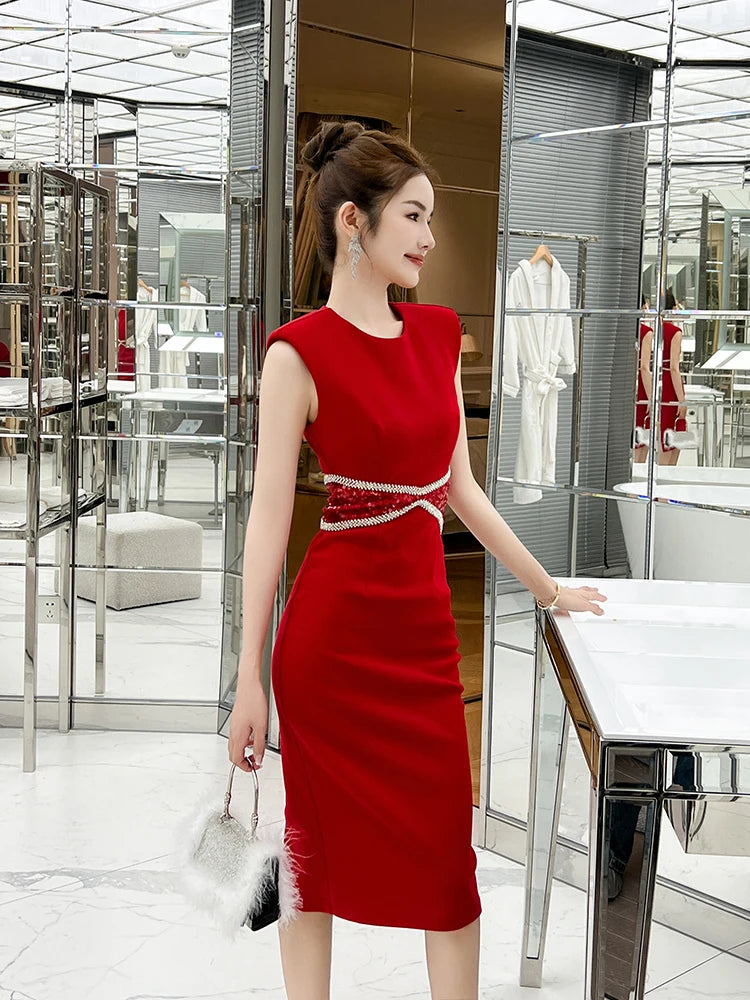 Elegant Purple Sleeveless Women's Dress Luxury Minimalist Versatile Summer Dress High Waist Slim Fit Mid-Length Gown for Vari...