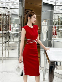 Elegant Purple Sleeveless Women's Dress Luxury Minimalist Versatile Summer Dress High Waist Slim Fit Mid-Length Gown for Vari...
