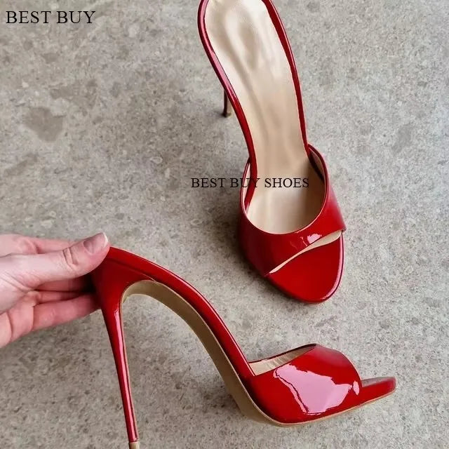 2023 New Women's Open Toe Mules Gold Silver Slip on Thin High Heel Sandals Banquet Sexy Fashion Ladies Sandals Plus Size 35-43