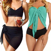 Women Beach Bikini Cover Up Solid Color Pareo Chiffon Wrap Skirt Tassel Sarong Scarf Beachwear Bathing Suit Beachwear Swimsuits