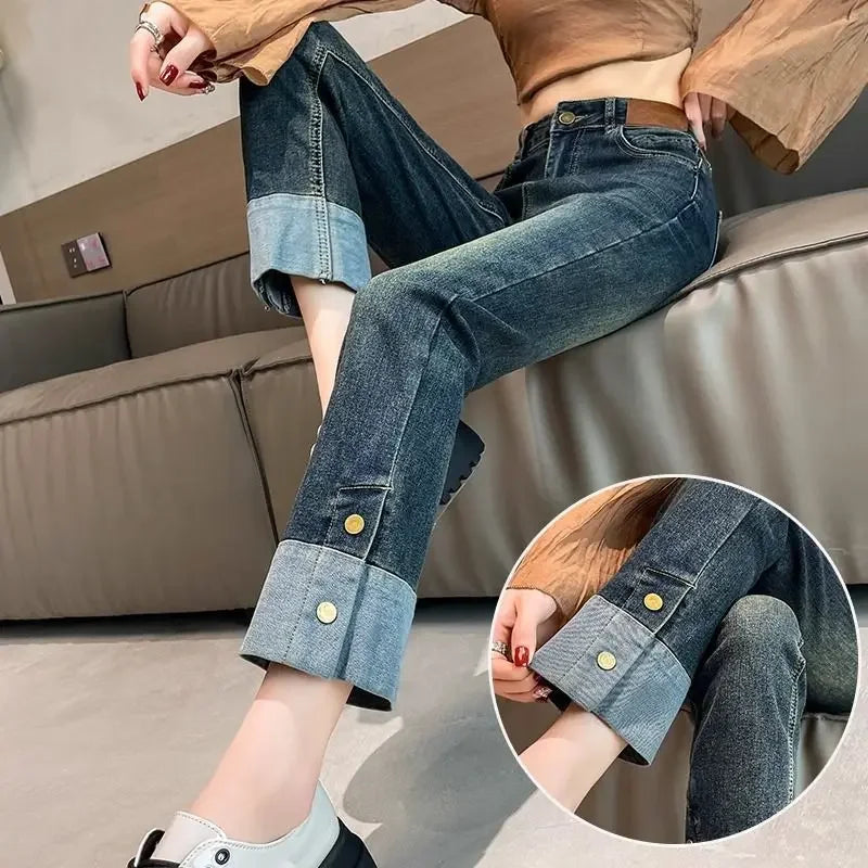 Woman Jeans High Waist Straight Leg Denim Pants for Women  Fitted Vintage Chic and Elegant Unique 90s Teenagers Vibrant Trousers