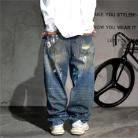High End Men'S Clothing Hip Hop Graffiti Baggy Jeans For Men Streetwear Skateboard Ripped Jeans Korean Trendy Denim Trousers