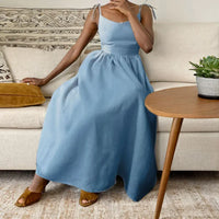 Chic Elegant Women's Dress Suspender Backless 100%Cotton Skin Friendly Fabric Unique Invisible Pocket Design Fashion Dress New