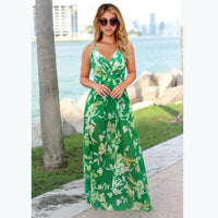 New 2023 Summer Women Casual Tropical Boho Floral Print Evening Party Beach Long Maxi Straps Dresses Sexy Backless Sundress