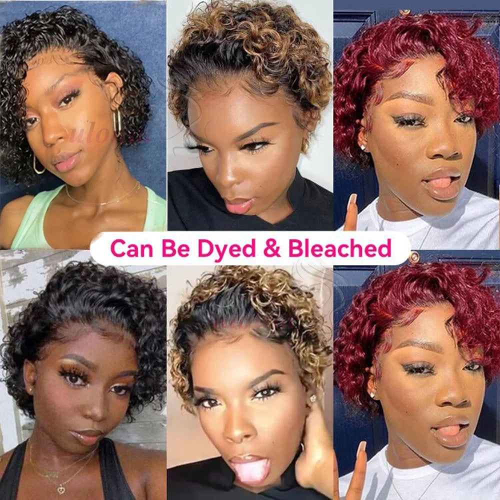 Pixie Curls 100% Human Hair 13x4 Lace Frontal Wigs Pixie Cut Short Bob Human Hair Wig Transparent Lace Front Human Hair Wig