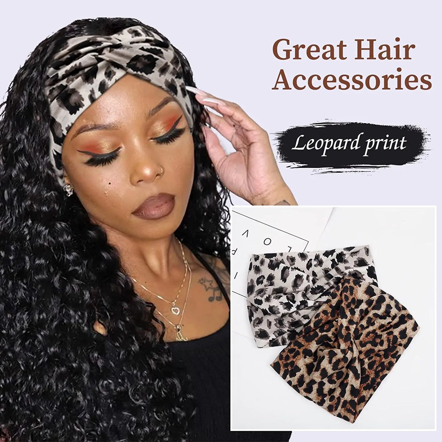 Yoga Headbands For Women's Hair Wide Thick Stretchy Boho African Turban Knotted Leopard Head Bands