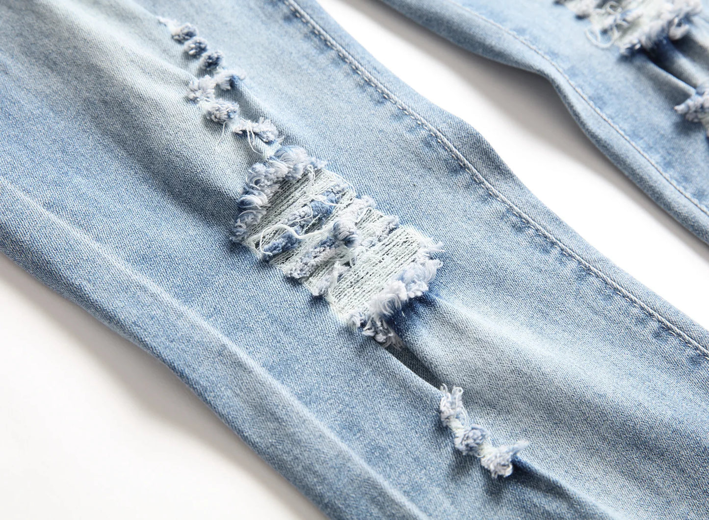 Punk Street Style Ripped Skinny Jeans Men Vintage Wash Solid Denim Trouser Mens Casual Slim Fit Pencil Denim Holes Pants 2024