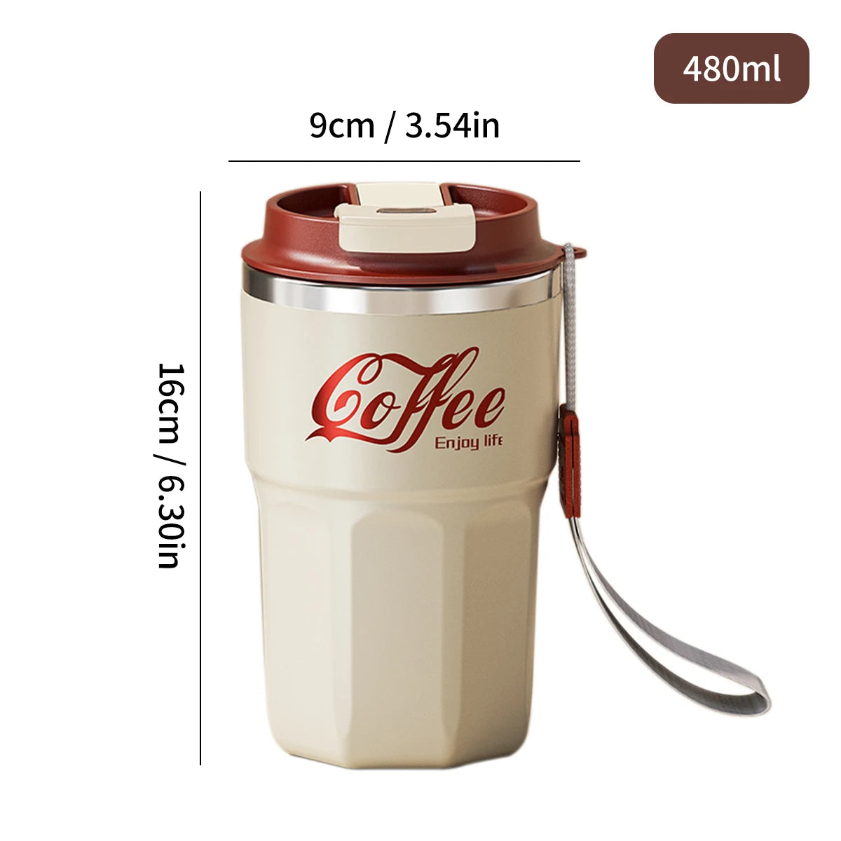 WORTHBUY Insulated Cup 304 Stainless Steel Double Layer Coffee Cup With Handle Portable Leak-proof Thermal Water Cup For Student