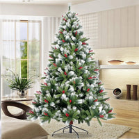 Red Berry snow artificial Christmas tree and metal folding stand for festive decoration big fir hinged