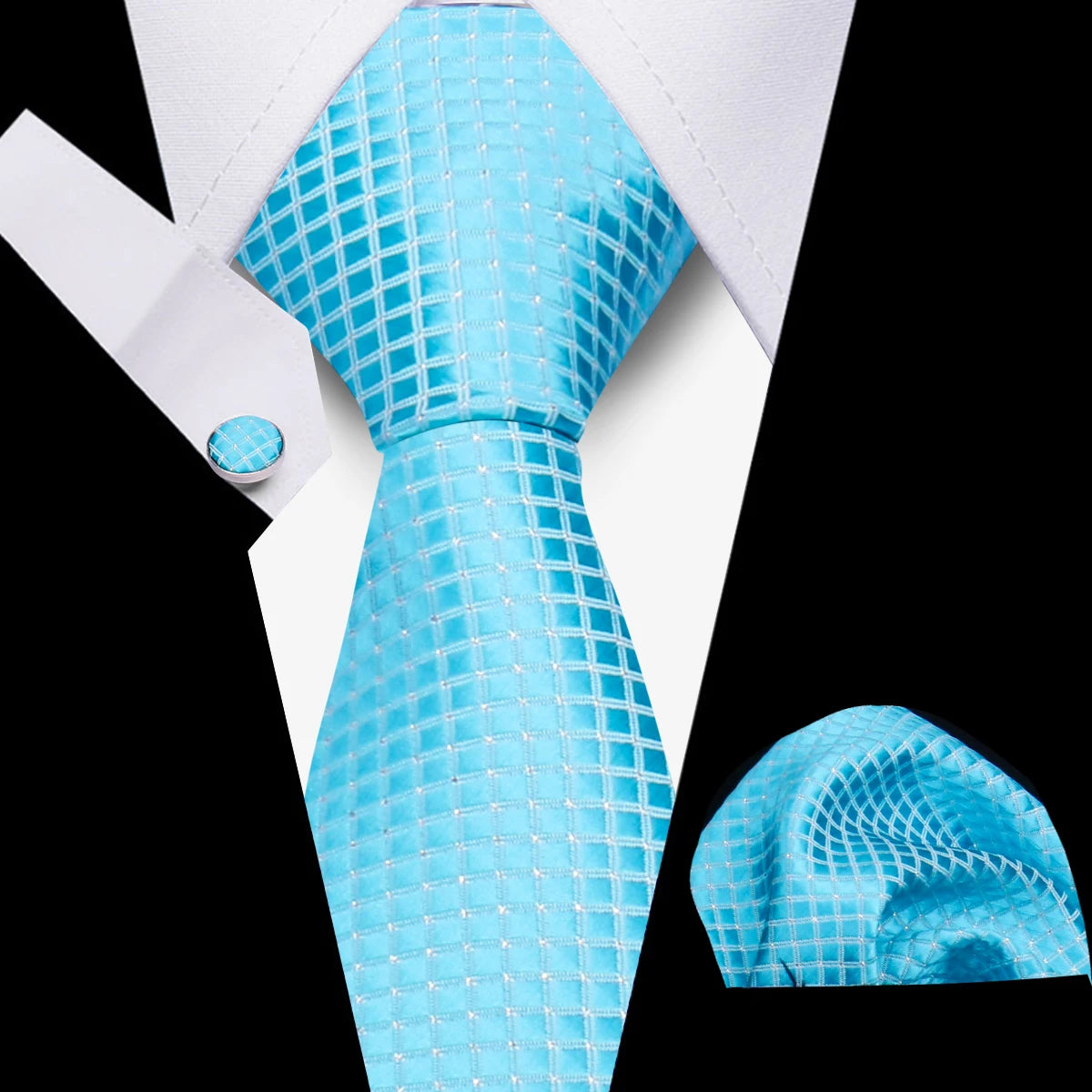 Tie Men Business Necktie Set Classic Plaid Cufflinks Handkerchief For Suit Wedding High Quality 3pcs Ties Sets Formal Gravata