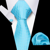 Tie Men Business Necktie Set Classic Plaid Cufflinks Handkerchief For Suit Wedding High Quality 3pcs Ties Sets Formal Gravata