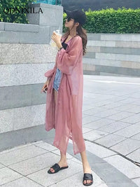 Women's Clothing Shirts and Blouses New Cardigan Women's Thin Coat Sunscreen Mid-length Beach Top Chiffon Shirts for Women