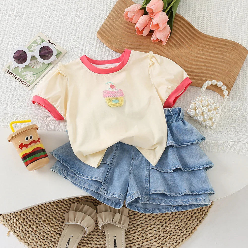 Cute Baby Girls Denim Shorts 2023 New Summer Fashion Tiered Ruffles Short Jeans Outerwear Children Kids Shorts 1-6Years Old