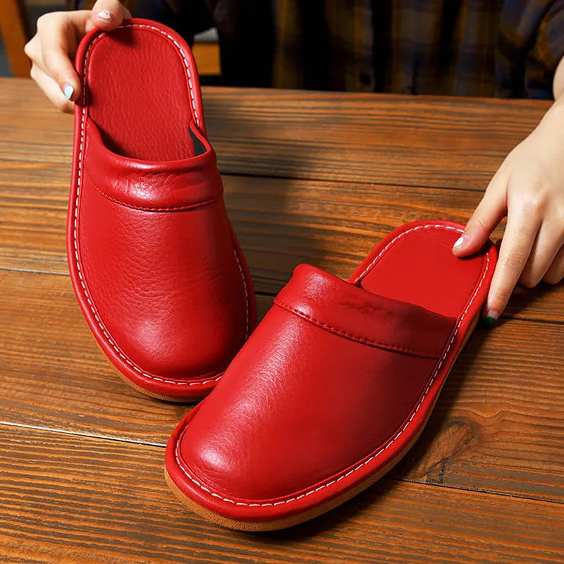 Indoor Leather Slippers Men Home Cheap Shoes 2025 Spring New Style Flat Mules High Quality Unisex House Slippers