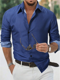 Men's shirt button-up shirt summer shirt blue long-sleeved polka dot lapel outdoor streetwear fashion casual comfortable S-5XL