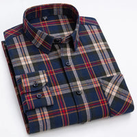Pure Cotton Men's Plaid Shirt Long Sleeve Regular Fit Men Casual Oversized Shirt Leisure Autumn Male Blouse New Plus Size