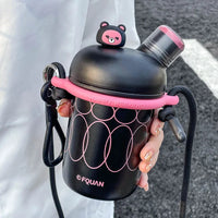 Cartoon Cute Stainless Steel Insulation Water Bottle Outdoor Double Drink Thermos Cup Portable Children Vacuum Straw Thermal Cup