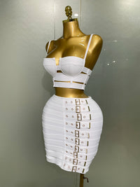 2025 New Arrival High Quality Women Sexy Bandage Tops Fashion Pencil Skirts Set Nightclub Party Celebrate Women's Set