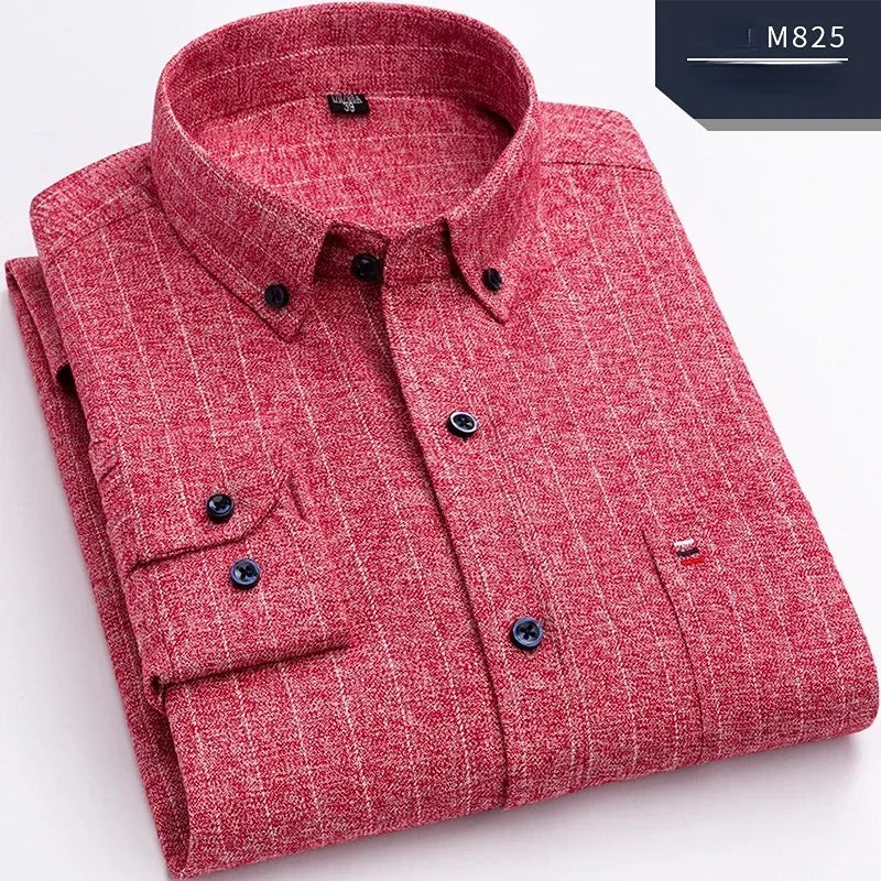 Pure Cotton Men's Plaid Shirt Long Sleeve Regular Fit Men Casual Oversized Shirt Leisure Autumn Male Blouse New Plus Size