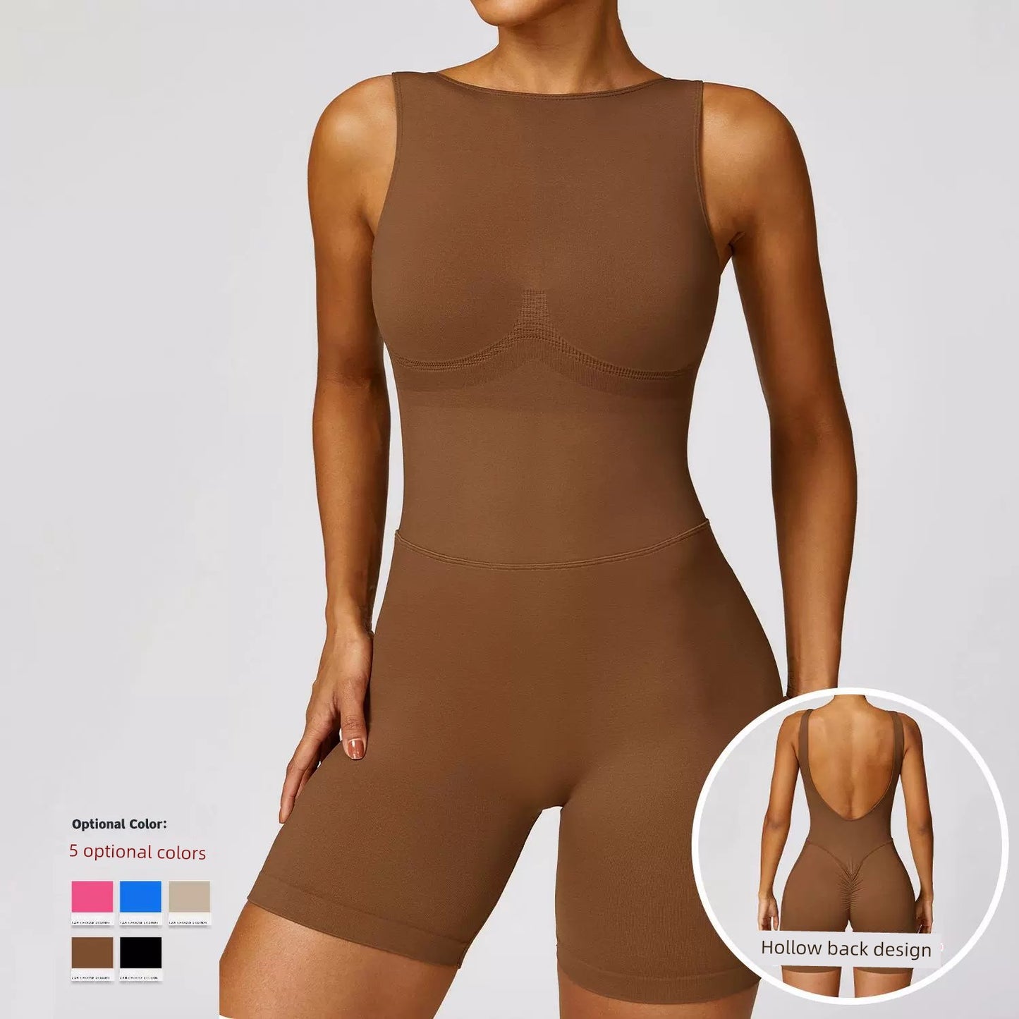 2024 Fashion Seamless Hollow-out Beauty Back Yoga One-Piece Tight Exercise Fitness Hip Lifting Yoga Jumpsuit without Chest Pad