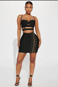 2025 New Arrival High Quality Women Sexy Bandage Tops Fashion Pencil Skirts Set Nightclub Party Celebrate Women's Set