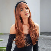 New wig for women long curly hair with bangs shaved face big waves synthetic fiber high temperature silk full head cover