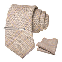 JEMYGINS Classic Wool Necktie For Men 8cm Brown Grey Men Striped Plaid Cashmere Tie Pocket Square Sets Wedding Accessory Gift