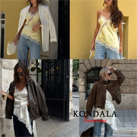 KONDALA Sexy Chic Black Lace Cami Tops Women V Neck Patchwork Sleeveless Y2K Girl Top Fashion 2025 Summer Fall Holiday Beach Top