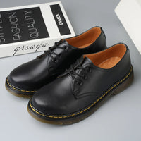 Leather  Boots ex Low Top 3 Hole Briti Sle round Toe Versatile Couple oes Casual Wear for Men And Women