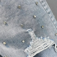 European ripped denim jeans 2025 summer new high-waist slim and heavy industry loose slimming five-point jeans