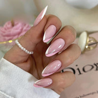 24Pcs Oval Head False Nails Pink Almond Artificial Fake Nails With Glue Full Cover Nail Tips Press On