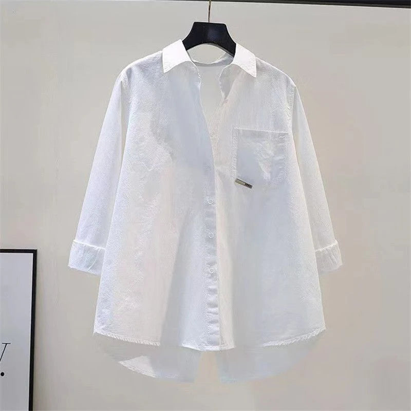 Irregular Office Lady Casual Elegant All-Match Shirt Loose Shirts And Blouses Spring Summer New Trend Solid Button Pocket Shirt